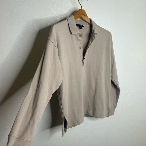 AYR The Cool Long Sleeve Pima Cotton Modal Polo Top Tan Size XS - Picture 7 of 15
